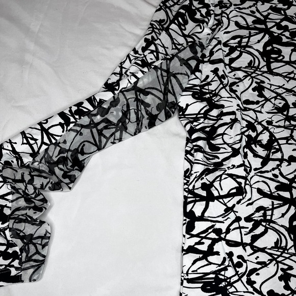 IBKUL Womens Black White Abstract Mesh Panel Long Sleeve Top Size M Pickleball - Picture 7 of 10